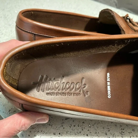 Reduced - NWOT HITCHCOCK Brown Leather Tassel Loafers for Extra Wide Feet - Picture 3 of 7